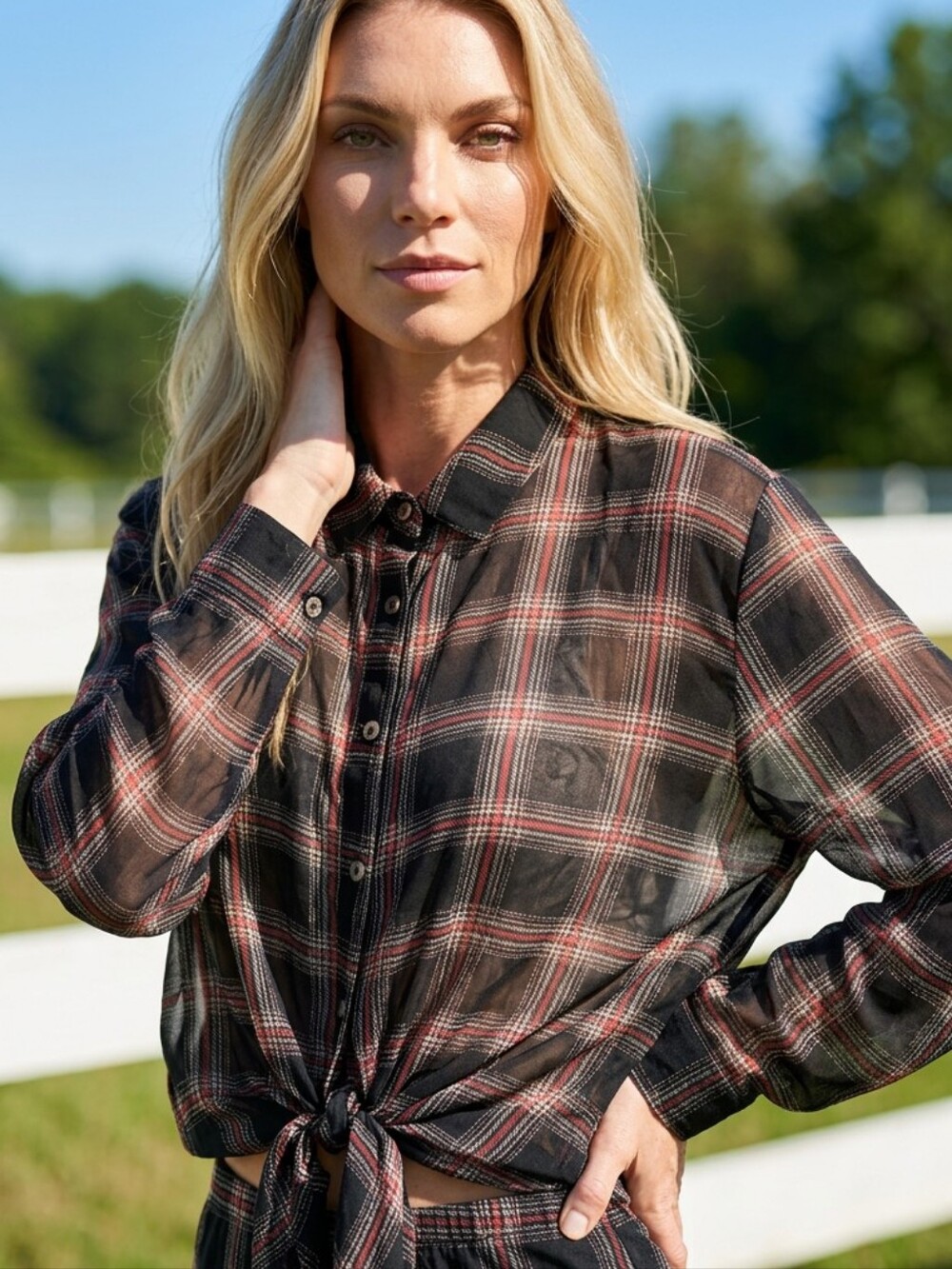 Sheer Plaid Shirt Coverup 3XL